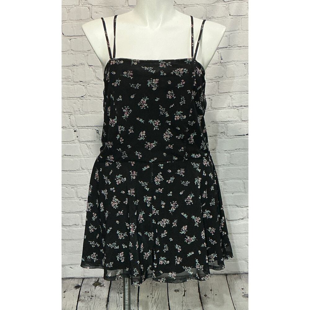 Xhilaration Junior’s Black Ditsy Floral Print Mesh Romper (Size XXL)